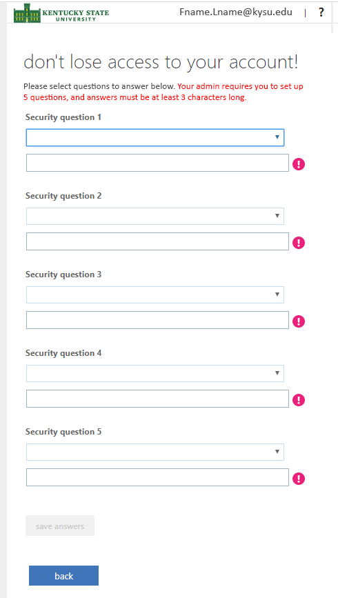 security question setup