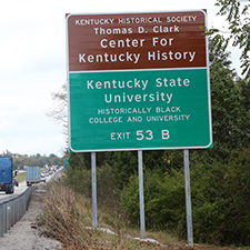 Kentucky State University highway signs signifying HBCU status installed on I-64