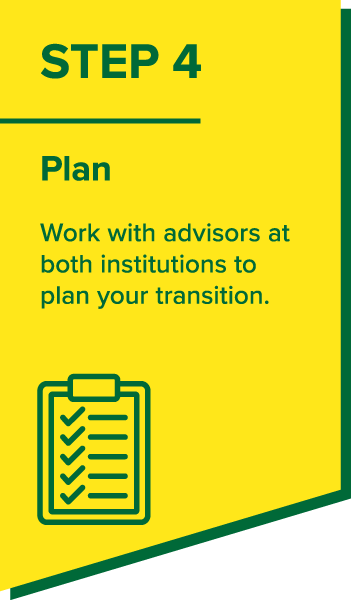 Plan - Work with advisors at both institutions to plan your transition.